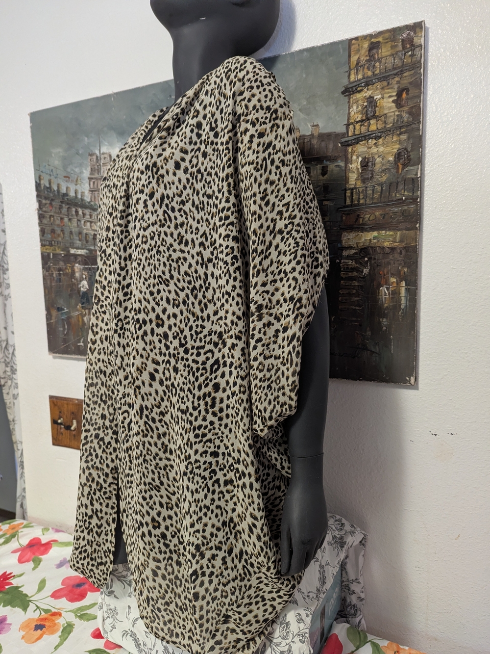 Leopard Print Kimono Cover-Up - Neutral Black & Cream